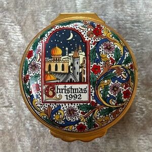 Halcyon Days Christmas 1992 Little Town of Bethlehem Enamel Box Copper Vintage
